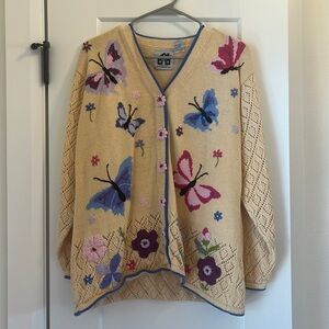 Vintage Storybook Knits Floral and Butterfly Yellow Cardigan